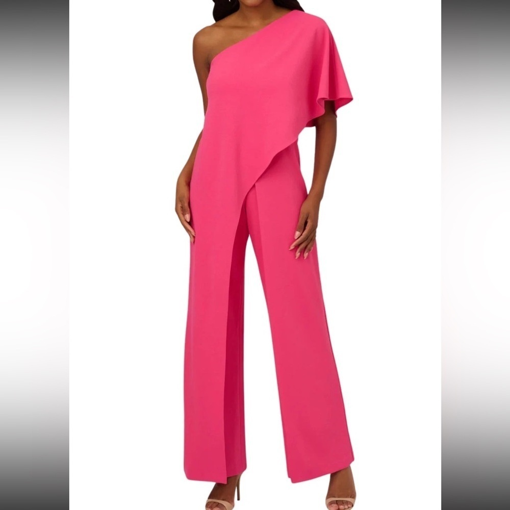 Adrianna Papell One-Shoulder Cape Sleeve Crepe Jumpsuit (Plus Size) 16W